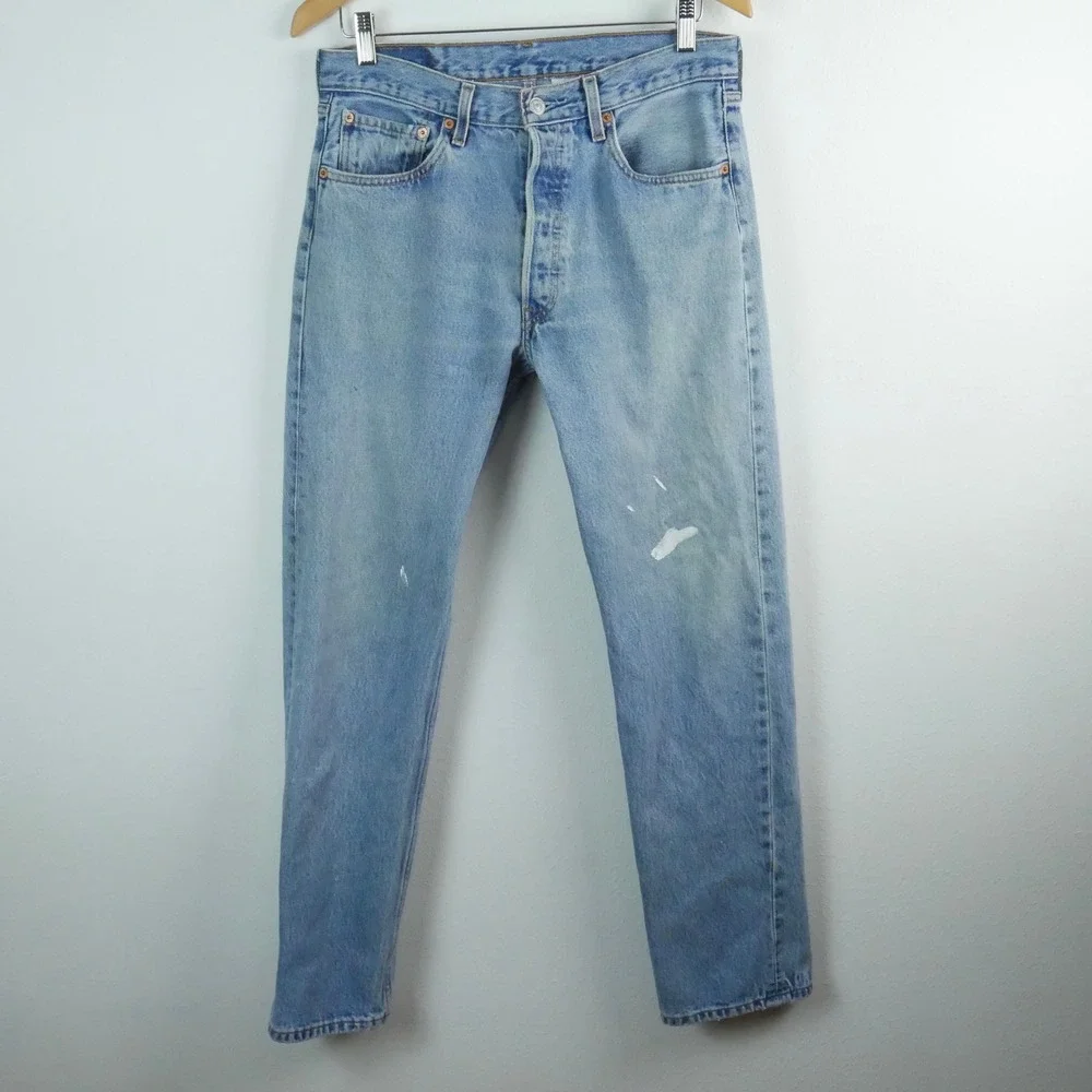 Vintage 90s Levis 501 Jeans 32x32 Light Wash Denim Grunge Thrashed Distressed